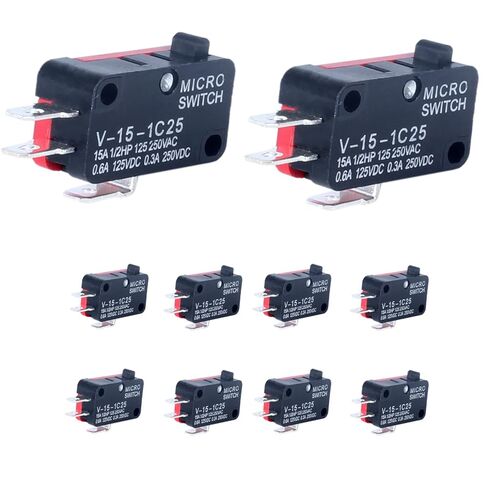 10pcs V-156-1C25 مفتاح الحد الأقصى الدقيق مع 0.94in (23.88 مم) متوسطة الطول مستقيم ذراع الذراع SPDT NO و NC وأطراف النحاس 3 أسنان. in Kuwait