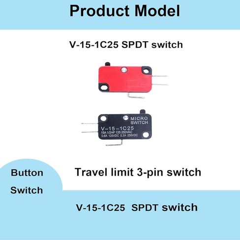 10pcs V-156-1C25 مفتاح الحد الأقصى الدقيق مع 0.94in (23.88 مم) متوسطة الطول مستقيم ذراع الذراع SPDT NO و NC وأطراف النحاس 3 أسنان. in Kuwait