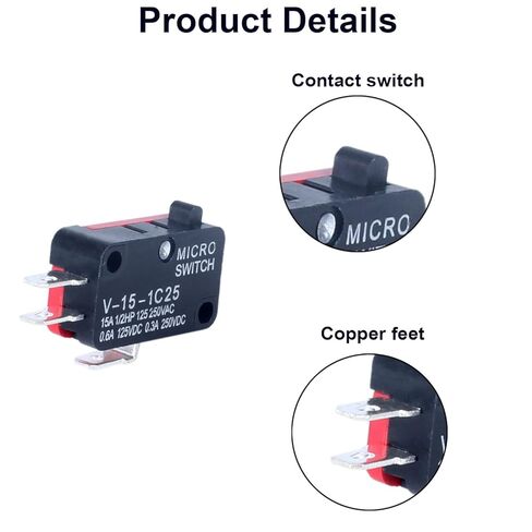 10pcs V-156-1C25 مفتاح الحد الأقصى الدقيق مع 0.94in (23.88 مم) متوسطة الطول مستقيم ذراع الذراع SPDT NO و NC وأطراف النحاس 3 أسنان. in Kuwait