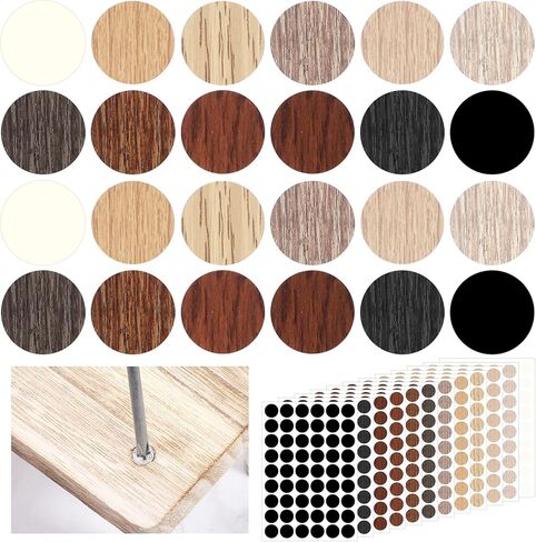 648 PCS أغطية الفتحة المسمار ، غلاف المسمار PVC PVC مغطى غلاف فتحة الجدار غلاف ملصقات الخشب اللصق الثقوب التي تغطي ثقوب الجدار حشو لمكتب خزانة الأثاث (12 لونًا) in Kuwait