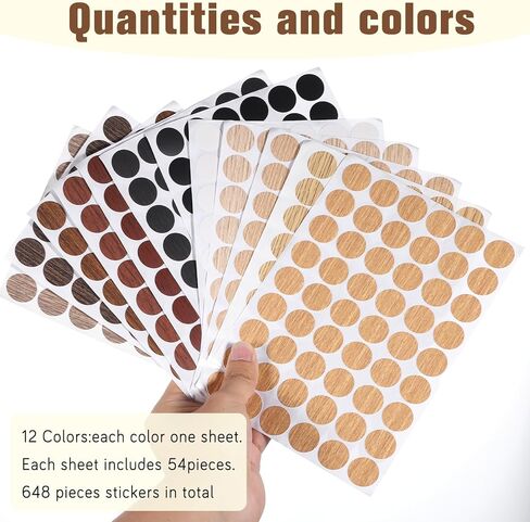 648 PCS أغطية الفتحة المسمار ، غلاف المسمار PVC PVC مغطى غلاف فتحة الجدار غلاف ملصقات الخشب اللصق الثقوب التي تغطي ثقوب الجدار حشو لمكتب خزانة الأثاث (12 لونًا) in Kuwait