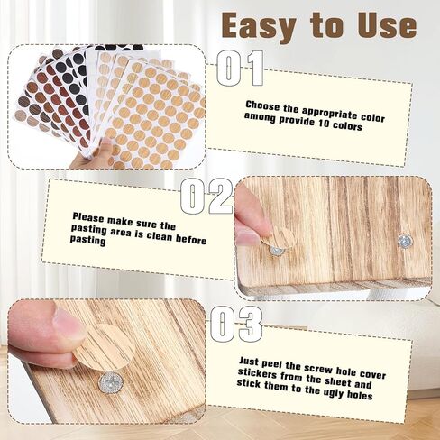 648 PCS أغطية الفتحة المسمار ، غلاف المسمار PVC PVC مغطى غلاف فتحة الجدار غلاف ملصقات الخشب اللصق الثقوب التي تغطي ثقوب الجدار حشو لمكتب خزانة الأثاث (12 لونًا) in Kuwait