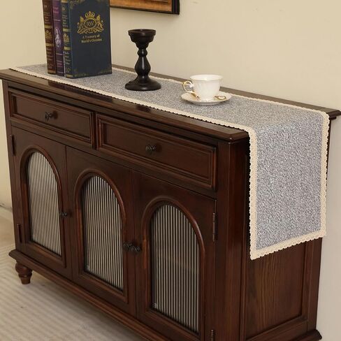 Boho Cheesecloth Table Table Runner: Gray Cotton Cotton Dresser Cover Top Protector for Bedroom Furniture ، Farmhouse Farmhouse Dresser Runner (12 × 48 بوصة) in Saudi Arabia