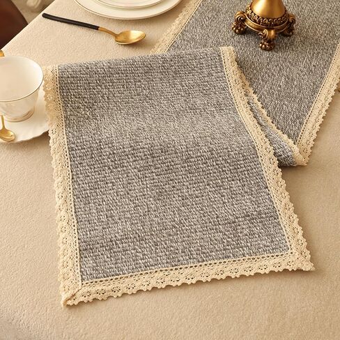 Boho Cheesecloth Table Table Runner: Gray Cotton Cotton Dresser Cover Top Protector for Bedroom Furniture ، Farmhouse Farmhouse Dresser Runner (12 × 48 بوصة) in Saudi Arabia