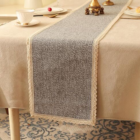 Boho Cheesecloth Table Table Runner: Gray Cotton Cotton Dresser Cover Top Protector for Bedroom Furniture ، Farmhouse Farmhouse Dresser Runner (12 × 48 بوصة) in Saudi Arabia