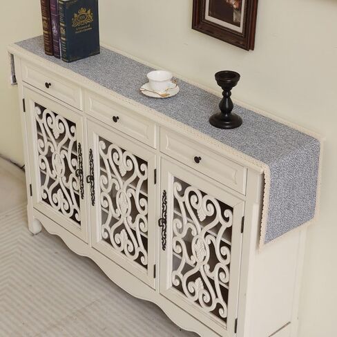Boho Cheesecloth Table Table Runner: Gray Cotton Cotton Dresser Cover Top Protector for Bedroom Furniture ، Farmhouse Farmhouse Dresser Runner (12 × 48 بوصة) in Saudi Arabia