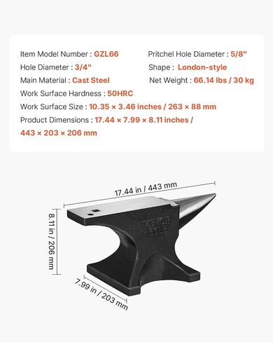 VEVOR Single Horn Anvil, 66 lbs, High Hardness Cast Steel, Rugged Round Horn Anvil Blacksmith, with Pritchel and Hardy Hole, Large Countertop Stable Base, Metalsmith Tool for Bending and Shaping in Saudi Arabia