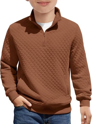 Haloumoning Boys Quarter Zip Quilted Sweatshirts Kids Fashion Long Sleeve Pullover Clothes 5-14 Years in Saudi Arabia