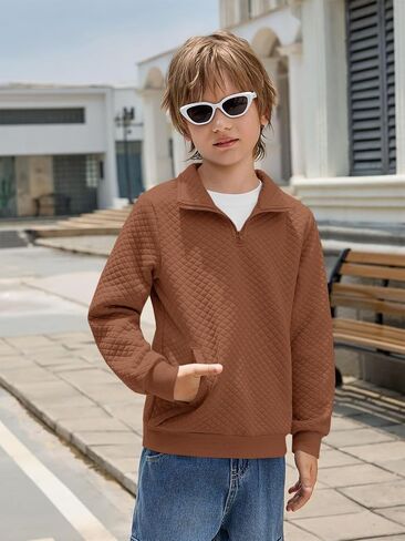 Haloumoning Boys Quarter Zip Quilted Sweatshirts Kids Fashion Long Sleeve Pullover Clothes 5-14 Years in Saudi Arabia
