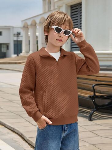 Haloumoning Boys Quarter Zip Quilted Sweatshirts Kids Fashion Long Sleeve Pullover Clothes 5-14 Years in Saudi Arabia