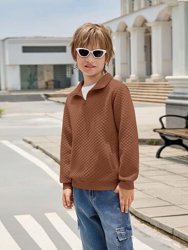 Haloumoning Boys Quarter Zip Quilted Sweatshirts Kids Fashion Long Sleeve Pullover Clothes 5-14 Years in Saudi Arabia