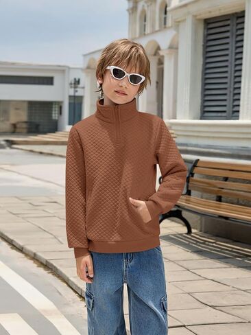 Haloumoning Boys Quarter Zip Quilted Sweatshirts Kids Fashion Long Sleeve Pullover Clothes 5-14 Years in Saudi Arabia