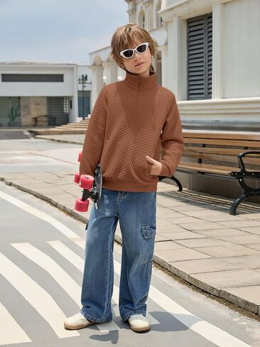 Haloumoning Boys Quarter Zip Quilted Sweatshirts Kids Fashion Long Sleeve Pullover Clothes 5-14 Years in Saudi Arabia