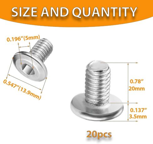 m8x20mm سداسي سداسي قسور رأس البراغي مسامير الأثاث مسامير ، 20pcs m8x1.25 البراغي ، 304 الفولاذ المقاوم للصدأ 18-8 ، مسامير سرير للأثاث ، مسامير الربط ، مسامير الأثاث in Kuwait