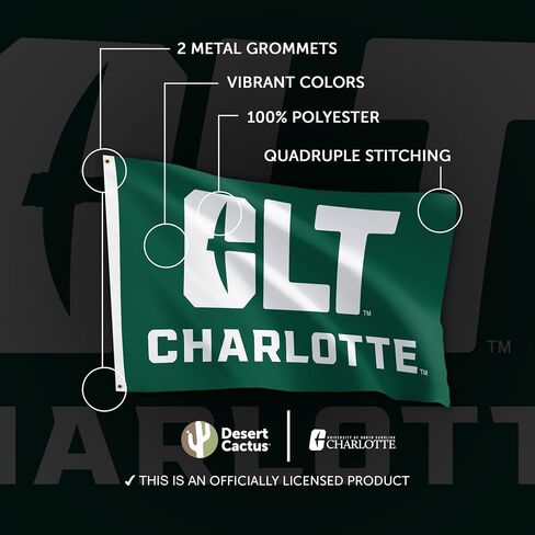 Desert Cactus University of North Carolina Charlotte UNCC Flag - 3 x 5 Feet Forty Niners Banner, Indoor/Outdoor Durable Fabric, 100% Polyester Design (Style C) in Saudi Arabia