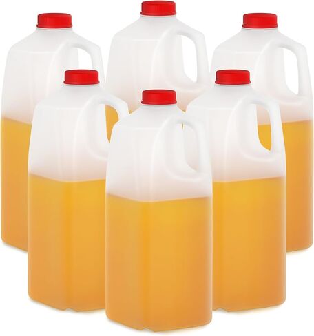 Plastic Milk Bottles, 64 Oz HDPE Material, Juice Bottles with Red Tamper-Evident Caps, Set of 6, Clear bottle with Red cover (6) in Kuwait