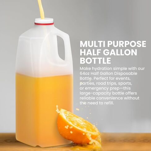 Plastic Milk Bottles, 64 Oz HDPE Material, Juice Bottles with Red Tamper-Evident Caps, Set of 6, Clear bottle with Red cover (6) in Kuwait