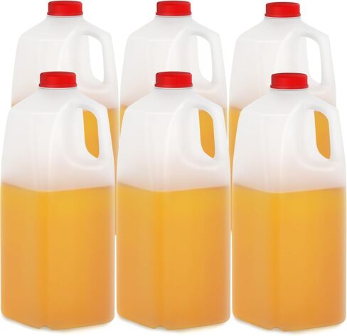 Plastic Milk Bottles, 64 Oz HDPE Material, Juice Bottles with Red Tamper-Evident Caps, Set of 6, Clear bottle with Red cover (6) in Kuwait