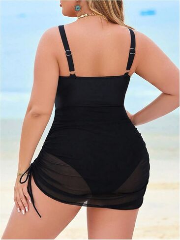 Verdusa Women's Plus Size Ruched Drawstring One Piece Swimsuit Deep V Neck Bathing Suit in Saudi Arabia