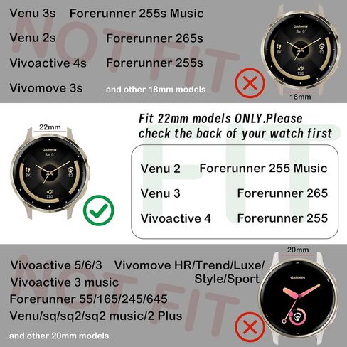 خطاف وحلق نايلون ساعة ساعة متوافقة مع Garmin Venu 3/2/Forerunner 265/255،22mm Lightweiht Sport Resparle Strap لـ Garmin Viviactive 4 نساء الرجال in Kuwait