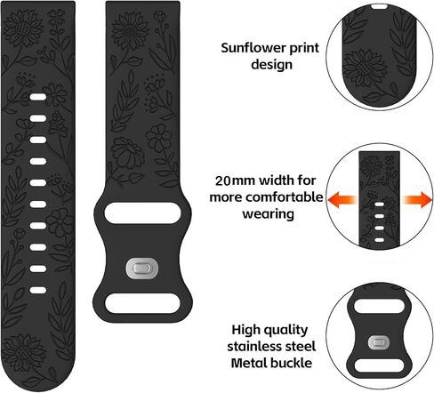 شريط 20 مم متوافق مع Garmin Venu Sq/Venu Sq 2/Venu 2 Plus/Venu ، حزام السيليكون المقاوم للماء عباد الشمس متوافق مع Garmin Vivoactive 5/Vivoactive 3 in Kuwait