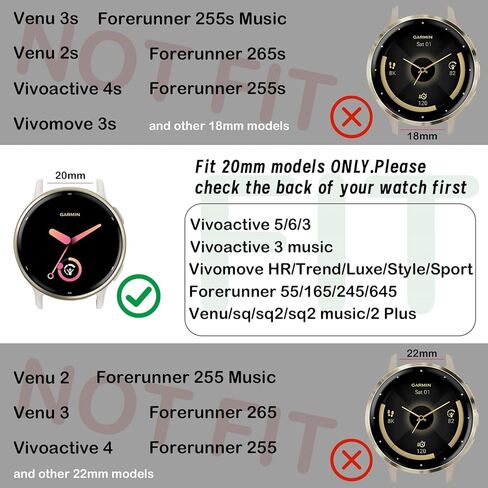 خطاف وخط حلقة نايلون ساعة التوافق مع Garmin Vivoactive 5/6/3،20mm Lightweiht Sport Sport Respress Trap for Garmin Forerunner 165/55/245/Venu Sq 2 Women Men in Kuwait