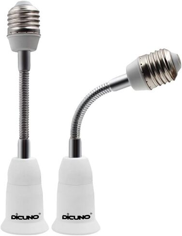 DiCUNO E26 15.5CM/5.5 Inch Extension Socket Extender Adapter, E26 Flexible Extender, All-Directional Adjustable, Standard Light Bulb Socket Extension Converter, 2-Pack in Kuwait