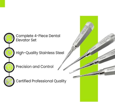 Cynamed Luxating Dental Elevator Set of 4 – Premium Stainless Steel Tooth Extraction Tools 1.5mm, 2mm, 3mm, 4mm – Professional Dental Instruments Kit for Oral Surgery & Periodontal Care in Saudi Arabia