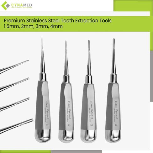 Cynamed Luxating Dental Elevator Set of 4 – Premium Stainless Steel Tooth Extraction Tools 1.5mm, 2mm, 3mm, 4mm – Professional Dental Instruments Kit for Oral Surgery & Periodontal Care in Saudi Arabia