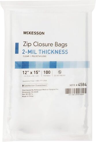 McKesson Zip Closure Bags, 2 mil Thickness - Polyethylene, Reclosable - Clear, 12 in x 15 in, 100 Count, 1 Pack in Saudi Arabia