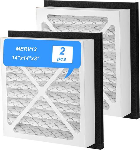 2PACK 14X14X3 MERV13 AIR FILTER PLEETED HOUSE RETURS RETURS PILTERS ALPTEMENTS تتوافق تمامًا مع مرشح Grille Return House Series 14x14x3 in Kuwait
