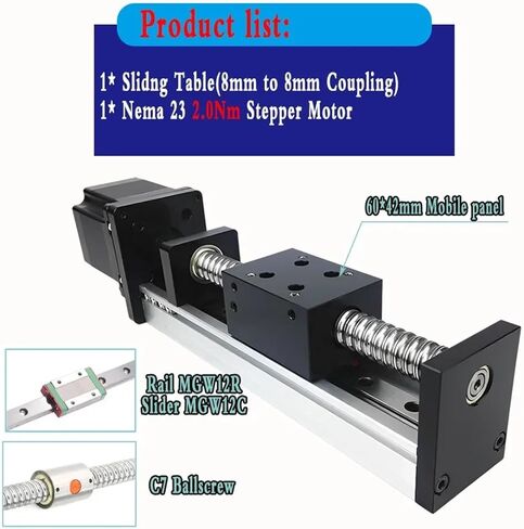 Linear Guide Rail Sliding Table Module 100-800mm Stroke 60 * 42/60 * 48 Mobile Panle NEMA23 1.2/2/3Nm Stepper Moto Kit(60X48 Table1.2Nm) in Kuwait