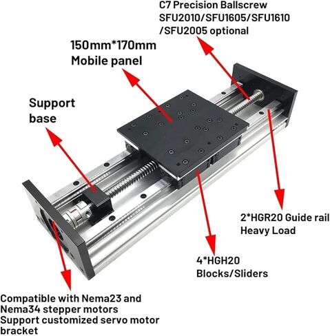 المحرك الخطي الثقيل دليل Double Guide Rail HGR20 4 Sliders Block SFU1605/1610/2005/SFU2010 100 ~ 1000mm rocke (1605 ballscrew ، 500mm rocke) in Kuwait