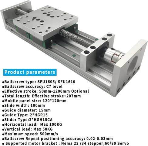 100mm Width Double Linear Guide Sliding Table SFU1605/1610 BallScrew 50-1200mm Linear Actuator XYZAxis 4PCS HGR15(80 Servo Bracket,SFU1605-1200) in Kuwait