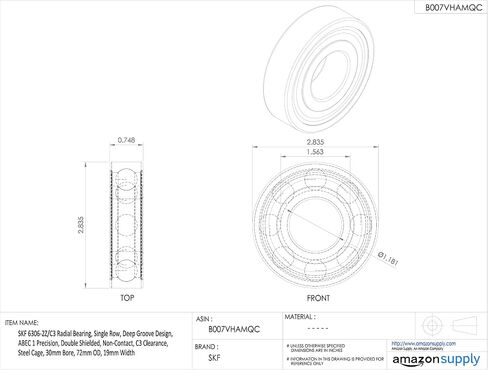 محمل شعاعي SKF 6306-2Z/C3 ، صف واحد ، تصميم الأخدود العميق ، ABEC 1 الدقة ، مزدوج محمي ، غير ملتزم ، C3 ، قفص فولاذي ، تجويف 30 مم ، 72 مم OD ، عرض 19 ملم in Saudi Arabia