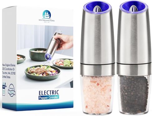 Gravity Electric Pepper and Salt Grinder Set, Battery Operated Pepper Mill with Blue LED Light, One Hand Operation, Flip to Grind, Adjustable Coarseness in Saudi Arabia