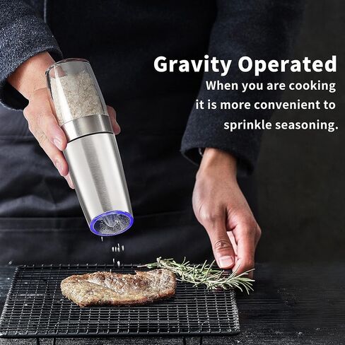 Gravity Electric Pepper and Salt Grinder Set, Battery Operated Pepper Mill with Blue LED Light, One Hand Operation, Flip to Grind, Adjustable Coarseness in Saudi Arabia