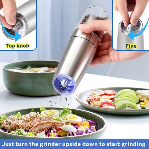 Gravity Electric Pepper and Salt Grinder Set, Battery Operated Pepper Mill with Blue LED Light, One Hand Operation, Flip to Grind, Adjustable Coarseness in Saudi Arabia