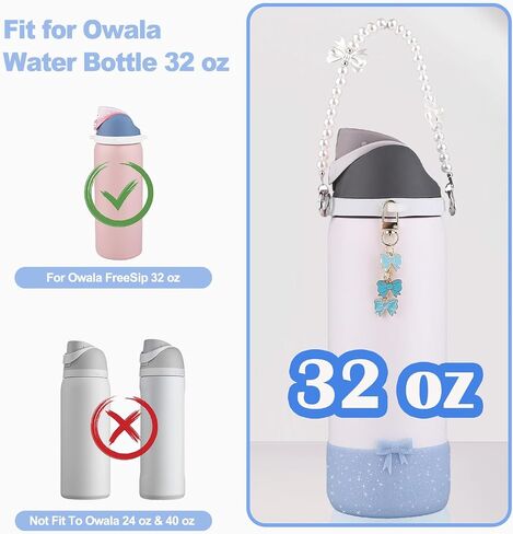 إكسسوارات زجاجة ماء تم تعيينها لـ Owala Freesip 24oz 、 32 أوقية - تشمل حزام مقبض اللؤلؤ ، سحر القوس ، 2.9 بوصة. in Kuwait