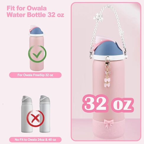 إكسسوارات زجاجة ماء تم تعيينها لـ Owala Freesip 24oz 、 32 أوقية - تشمل حزام مقبض اللؤلؤ ، سحر القوس ، 2.9 بوصة. in Kuwait