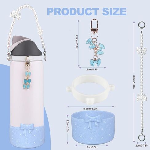 إكسسوارات زجاجة ماء تم تعيينها لـ Owala Freesip 24oz 、 32 أوقية - تشمل حزام مقبض اللؤلؤ ، سحر القوس ، 2.9 بوصة. in Kuwait