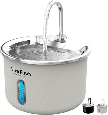 Viva Paws Cat Water Fountain, 2L/74oz Stainless Steel Pet Fountain with LED Light, Ultra-Quiet Pump <25dB, Water Level Window, 4-Stage Filter, Dishwasher Safe, for Cats & Small Pets in Saudi Arabia