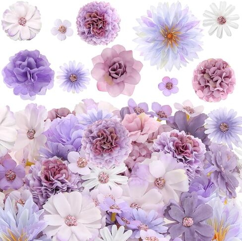 Cindeer 100 Pcs Fake Flower Heads for Crafts Mini Flower Heads Faux Rose Artificial Daisy Blossom Decorative Flowers for Home Bride Bridesmaid Wedding Centerpieces, 2-7 cm(Purple) in Saudi Arabia
