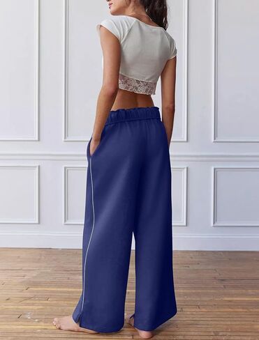 IWD Wide Leg Sweatpants for Women High Waisted Baggy Lounge Pants Interior Drawstring Sweat Pants with Pockets in Saudi Arabia