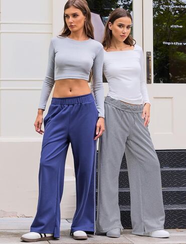 IWD Wide Leg Sweatpants for Women High Waisted Baggy Lounge Pants Interior Drawstring Sweat Pants with Pockets in Saudi Arabia