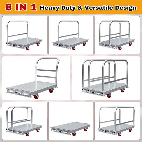 2IN1 Steel Panel Cart Dolly – Heavy Duty Drywall Lumber Truck Cart with 3000 LBS Capacity, 44 x 28 Inch 2.2MM Steel Plate, 6" Swivel Brake Wheels, 1 Front & 3 Side Handrails (XL) in Kuwait