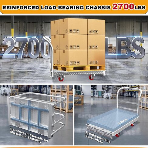 2IN1 Steel Panel Cart Dolly – Heavy Duty Drywall Lumber Truck Cart with 3000 LBS Capacity, 44 x 28 Inch 2.2MM Steel Plate, 6" Swivel Brake Wheels, 1 Front & 3 Side Handrails (XL) in Kuwait