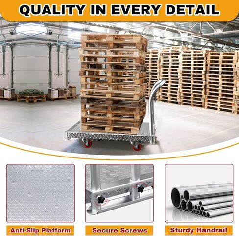 2IN1 Steel Panel Cart Dolly – Heavy Duty Drywall Lumber Truck Cart with 3000 LBS Capacity, 44 x 28 Inch 2.2MM Steel Plate, 6" Swivel Brake Wheels, 1 Front & 3 Side Handrails (XL) in Kuwait
