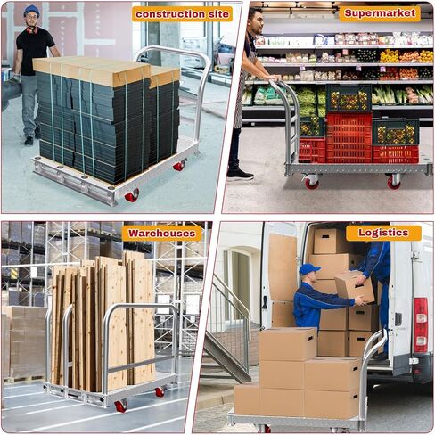 2IN1 Steel Panel Cart Dolly – Heavy Duty Drywall Lumber Truck Cart with 3000 LBS Capacity, 44 x 28 Inch 2.2MM Steel Plate, 6" Swivel Brake Wheels, 1 Front & 3 Side Handrails (XL) in Kuwait