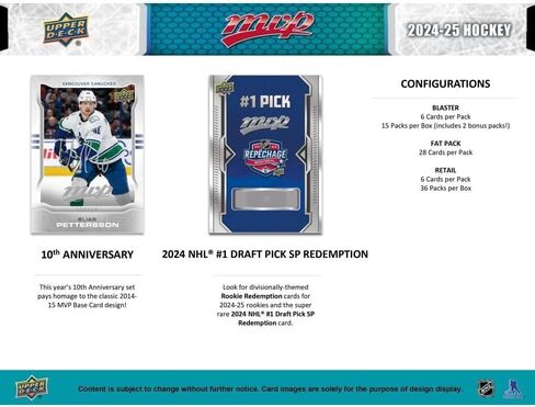 2024 2025 Upper Deck M V P Hockey Series Box غير مفتوح من 15 عبوة مع فرصة للناشئين بالإضافة إلى بطاقات مسودة #1 وبطاقات Blaster الحصرية الذهبية in Saudi Arabia